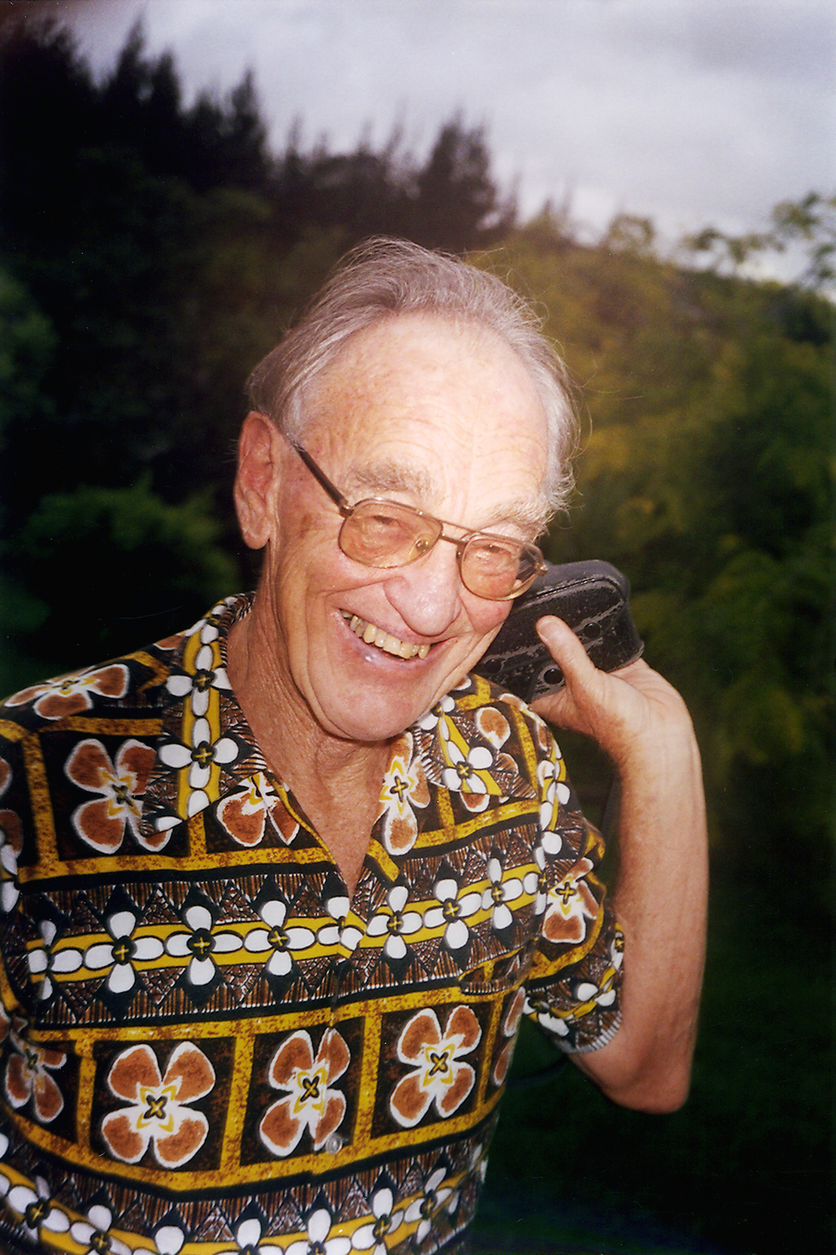 David Simmons laughing on the phone, Christmas 2003